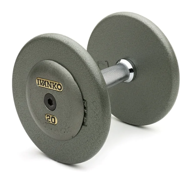 Economy Pro-Style Dumbbells With Gray Non-Machined Plates And Iron End Caps – Ivanko (R/EP 1.25)